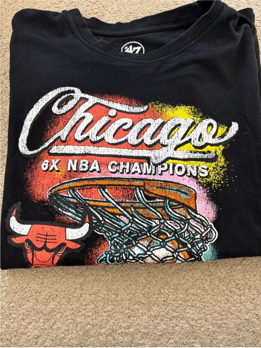 '47 Chicago Bulls Black Short Sleeve Tee - 6X NBA Champions Graphic